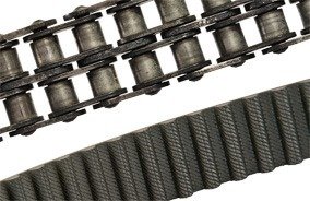 Nahaufnahme des Zahnriemens und der Steuerkette 